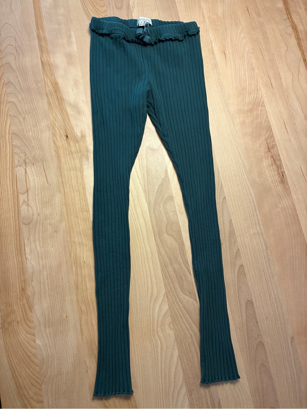 Souris Mini - Ribbed Ruffle Waist Kids Leggings in Forest Green